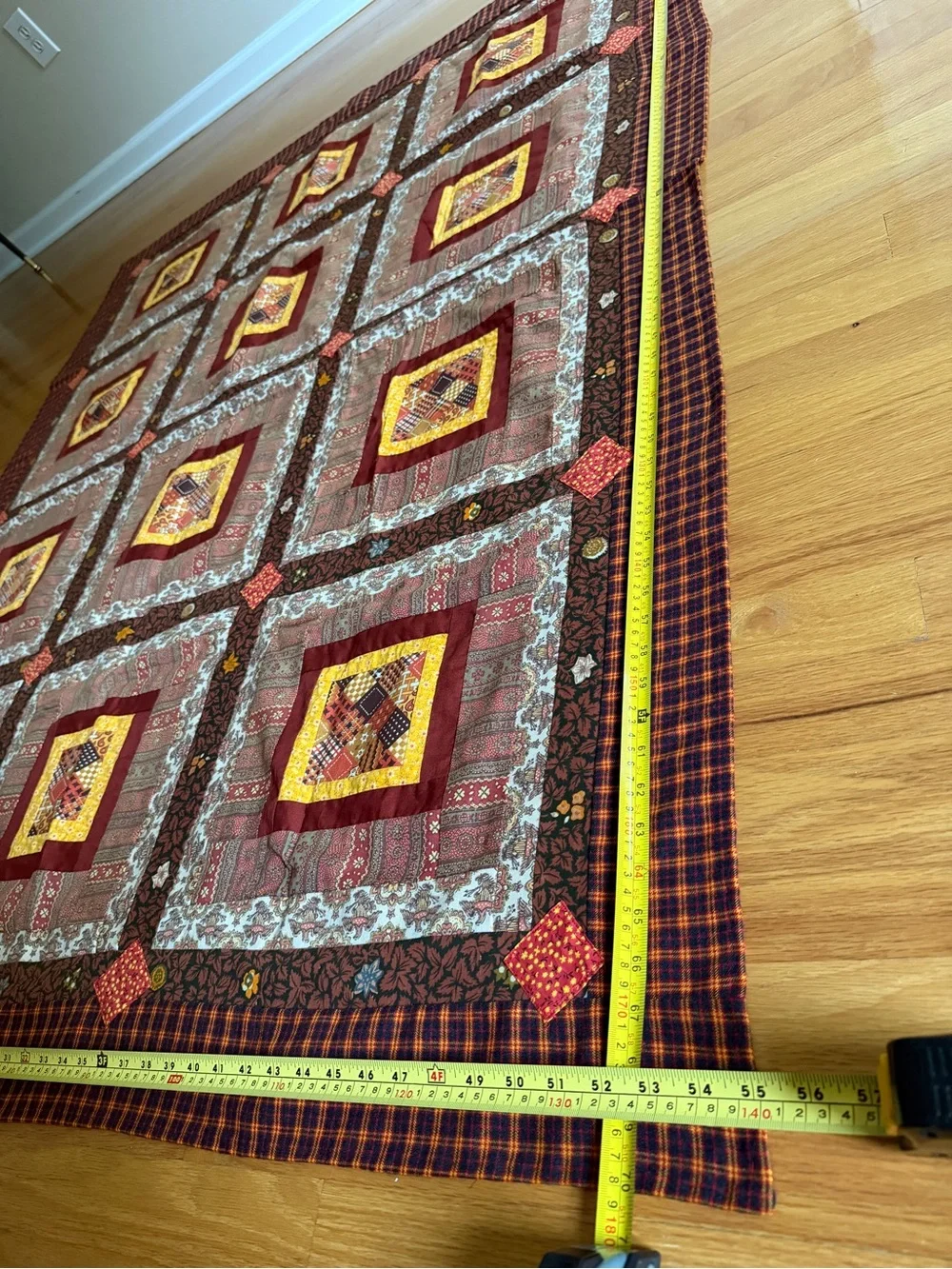 Vintage Handmade Patchwork Quilt Top Log Cabin Unfinished Craft Tablecloth 55x70